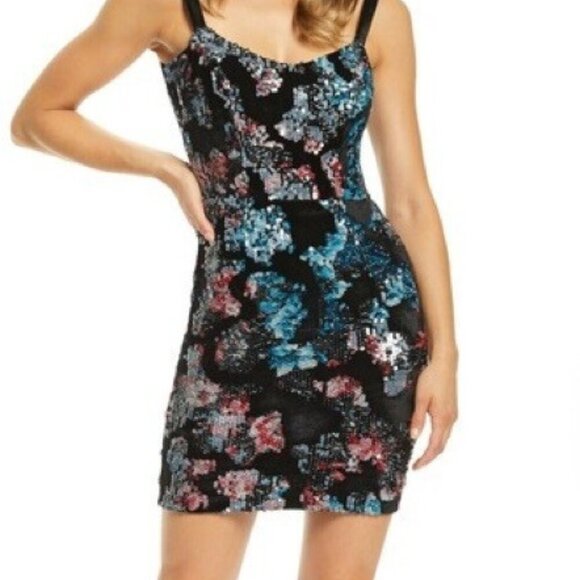 Dress the Population Lindsay Sequin Velvet Mini Dress Womens Club Party - Picture 1 of 16